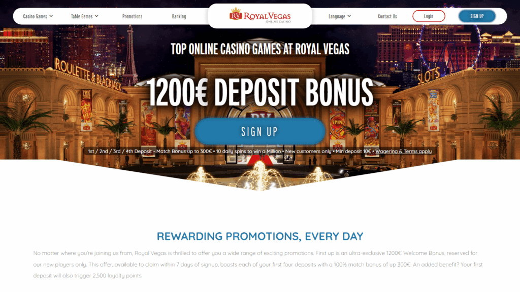 กราฟิกที่อธิบายโครงสร้างการฝากสี่ครั้งของโบนัสต้อนรับจาก Royal Vegas