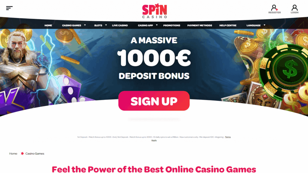 ภาพหน้าจอของข้อกำหนดโบนัสต้อนรับของ Spin Casino