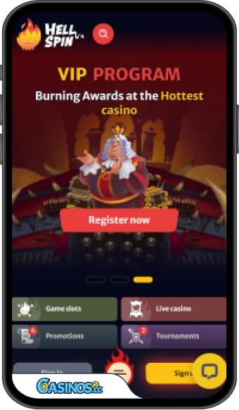 Grensesnittet til Hell Spin Casino-nettstedet på en mobiltelefon