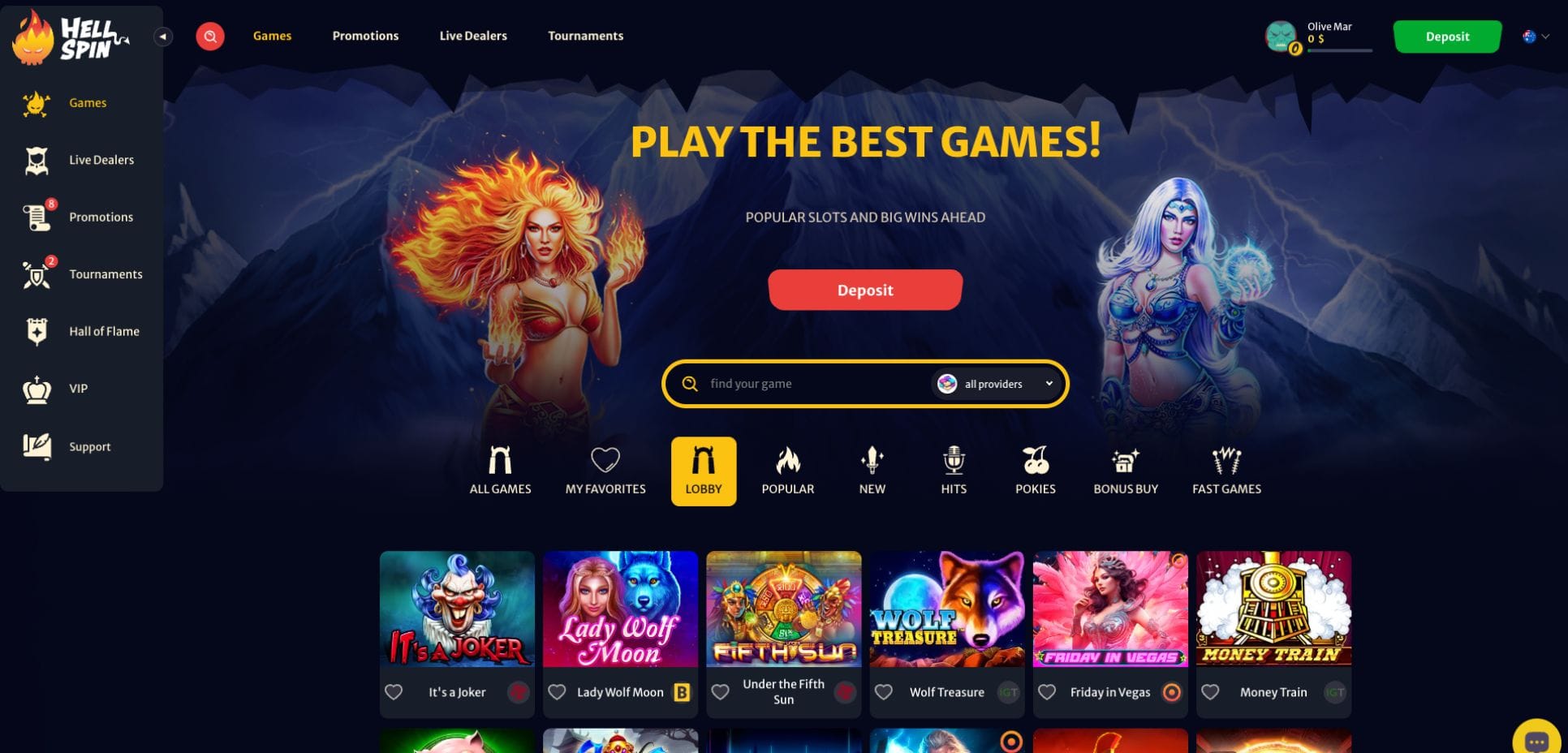 Spillobbyen og automatutvalget hos Hell Spin Casino