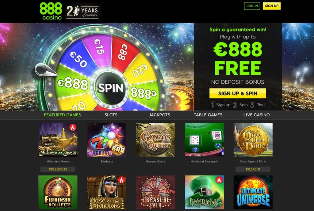 ล็อบบี้เกมที่ 888 Casino แสดงเกมสล็อตสุดพิเศษที่พัฒนาภายในบริษัท