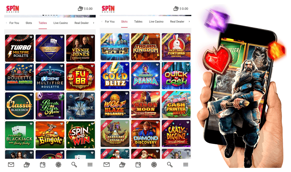 ล็อบบี้เกมที่ Spin Casino แสดงรายการสล็อตยอดนิยมของ Microgaming