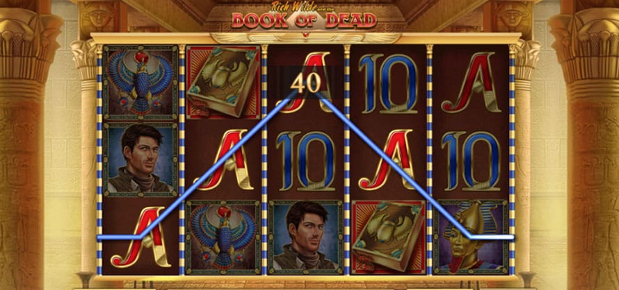 ภาพหน้าจอของเกมสล็อต Book of Dead พร้อมด้วยข้อความ "คุณมี 50 ฟรีสปิน!