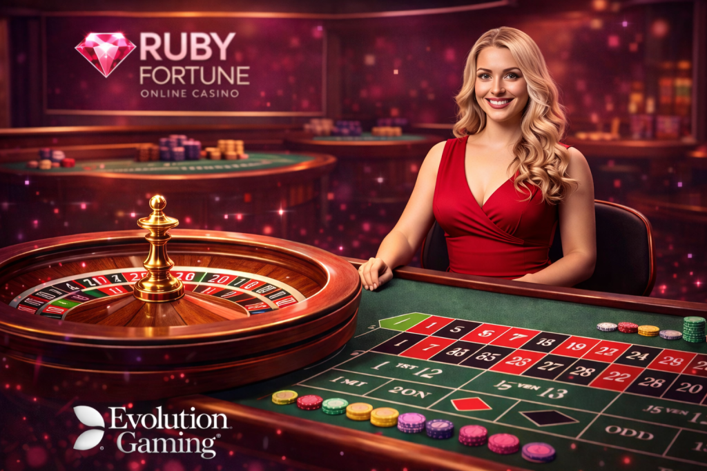โต๊ะรูเล็ตดีลเลอร์สดความละเอียดสูงที่ Ruby Fortune ใช้พลังงานจาก Evolution Gaming