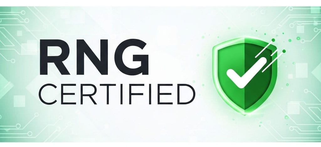 A graphic showing the text 'RNG Certified' next to a green shield with a checkmark, symbolizing fair play in online casinos.