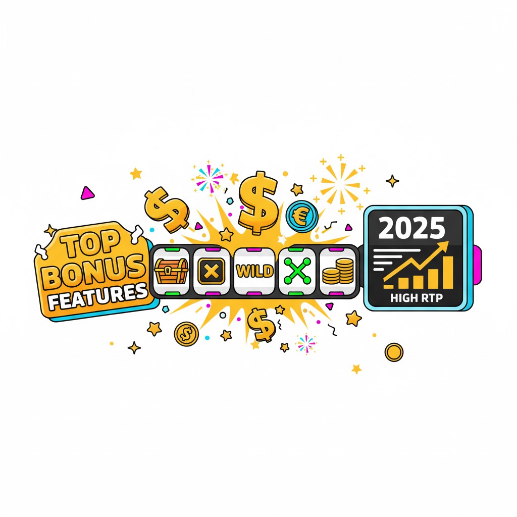 A slot machine reel showing a big "BONUS" win with gold coins exploding out, representing a lucrative bonus feature.