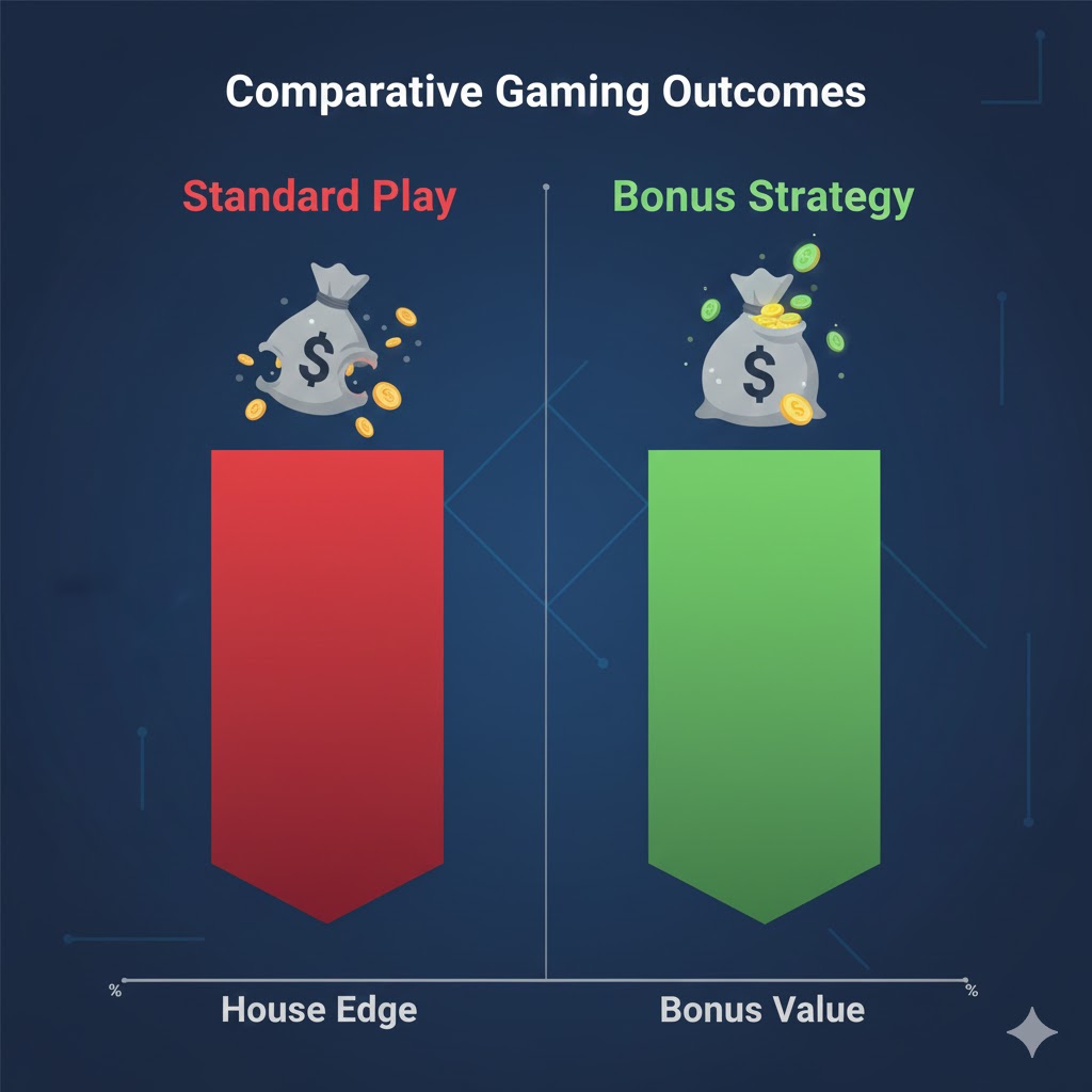 Výstražná cedule ukazující 0% příspěvek pro blackjack a 100% pro automaty.