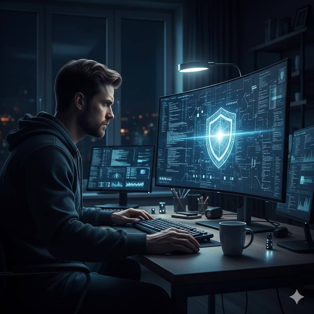 Lars analyzing casino data and license information to ensure safe online betting.