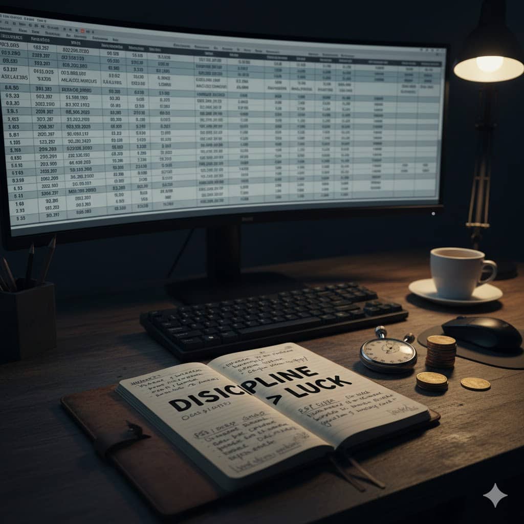 A professional sports bettor's desk focusing on discipline and calculated strategy over luck.