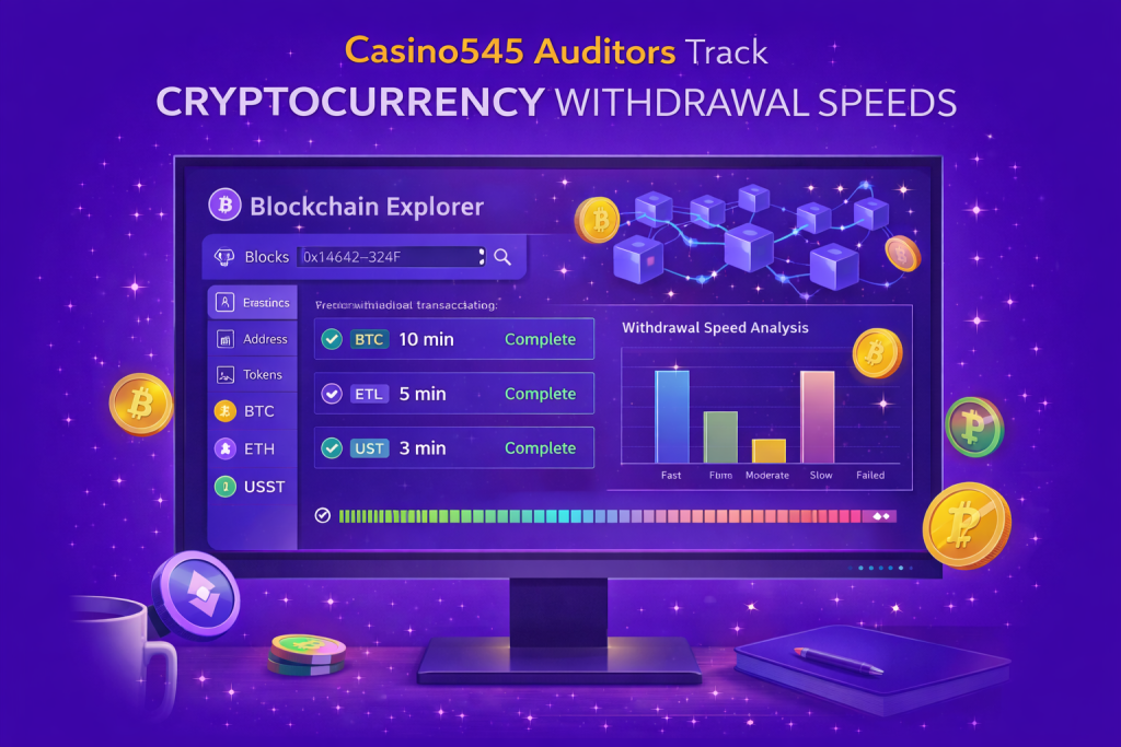Un écran d'ordinateur affichant un explorateur de blockchain utilisé par les auditeurs de Casino545 pour suivre les vitesses de retrait en cryptomonnaie