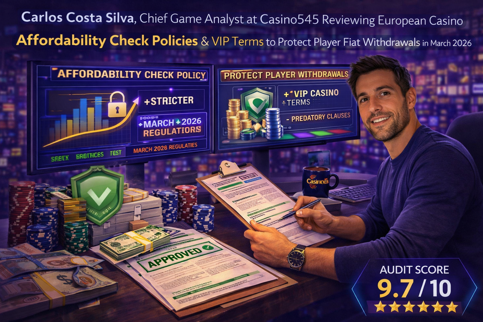 Carlos Costa Silva, Chief Game Analyst at Casino545, reviewing European casino affordability check policies and VIP terms to protect player fiat withdrawals in March 2026.