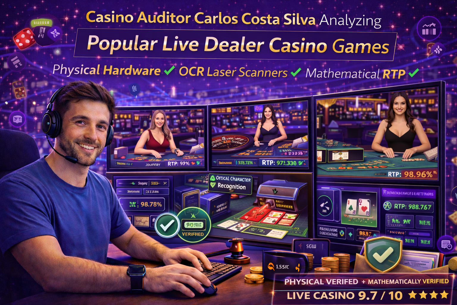 Casino auditor Carlos Costa Silva analyzing the physical hardware, OCR laser scanners, and mathematical RTP of popular live dealer casino games.