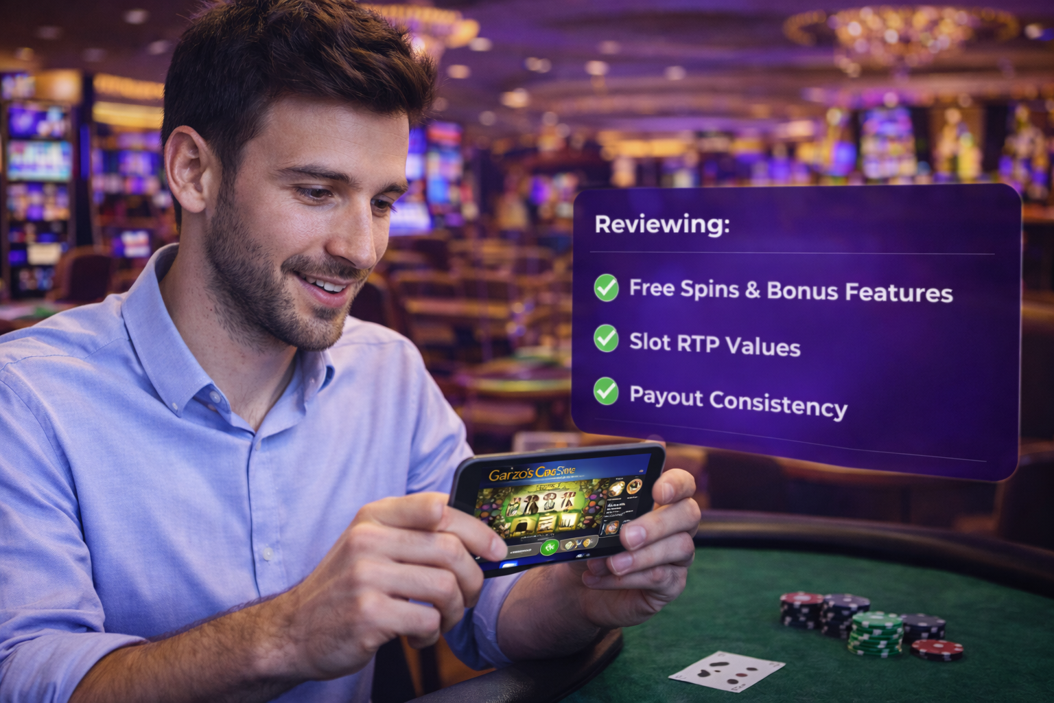 Casino expert Carlos Costa Silva playing NetEnt slots on a mobile device, reviewing game features and verifying payout percentages for a fair experience.